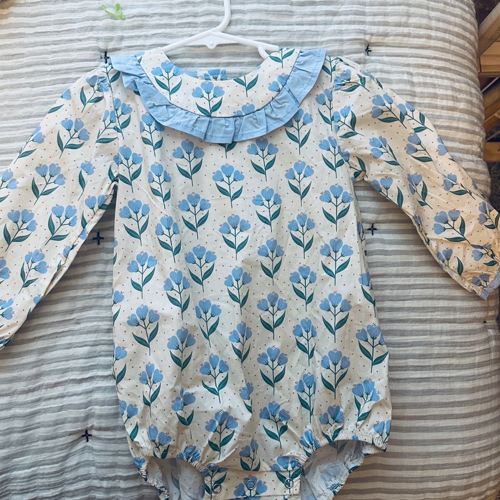 Floral Baby Romper with Blue Flowers